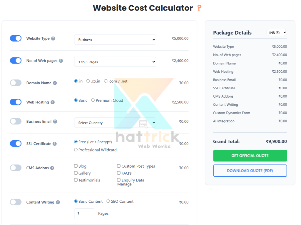 Free website cost calculator