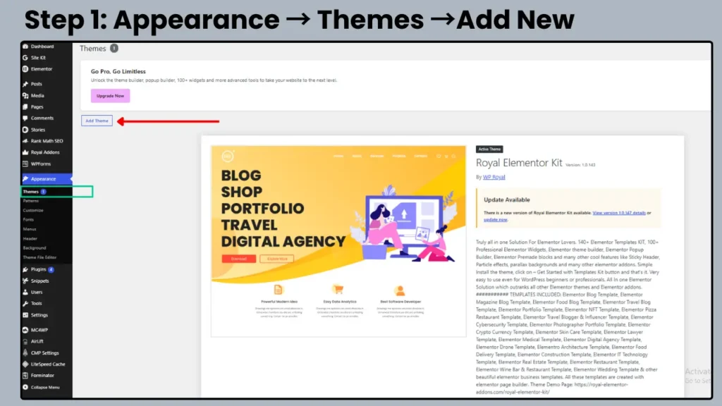 install wordpress theme Directly