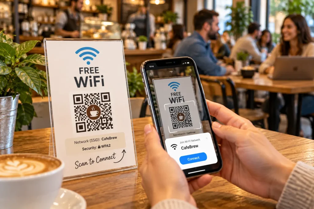 Printed WiFi QR code generator card for guest network access